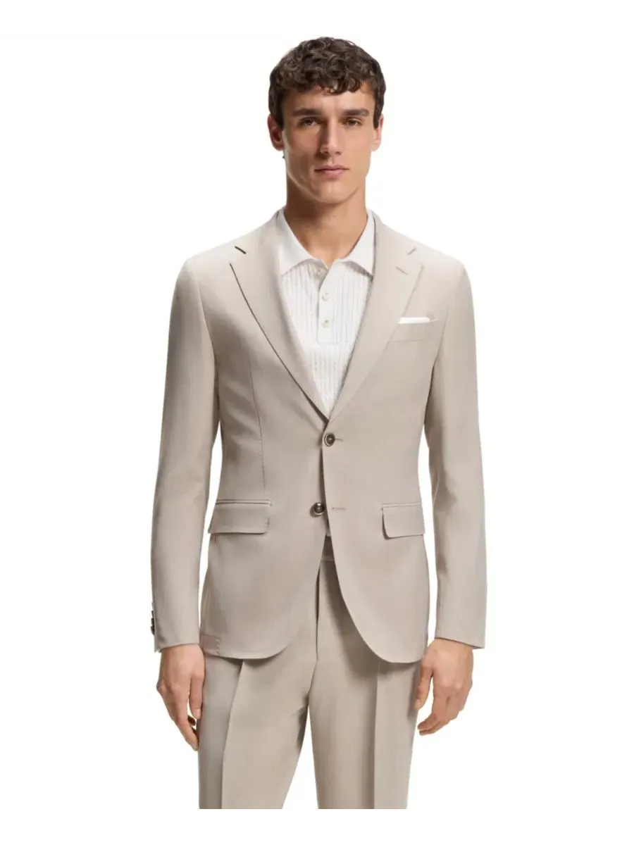 Костюм-двойка из шерсти с шелком, Slim Fit, BOSS by Hugo Boss — изображение 6 из 8, бежевый