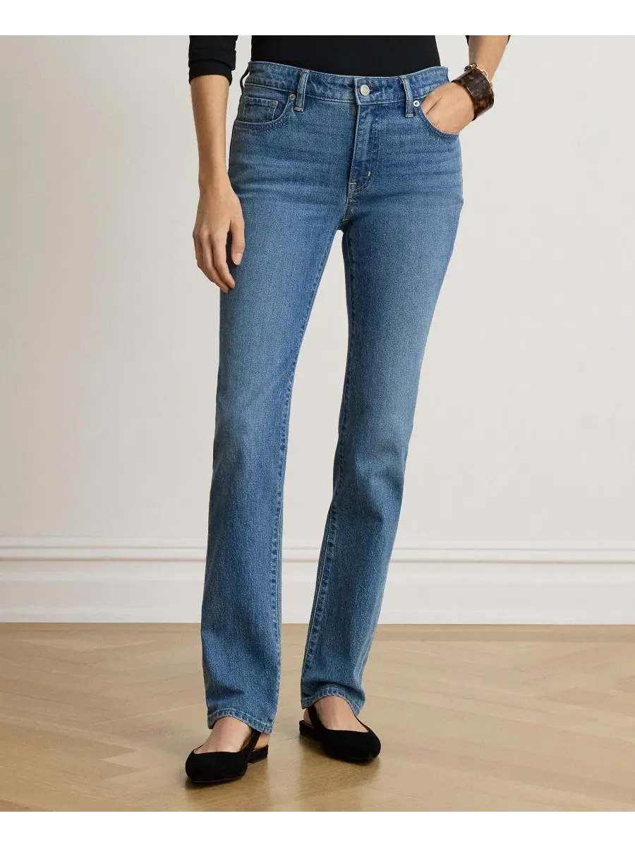Джинсы прямого кроя с зауженным силуэтом Mid-Rise Slim Straight Lauren Ralph Lauren — изображение 2 из 8, синий