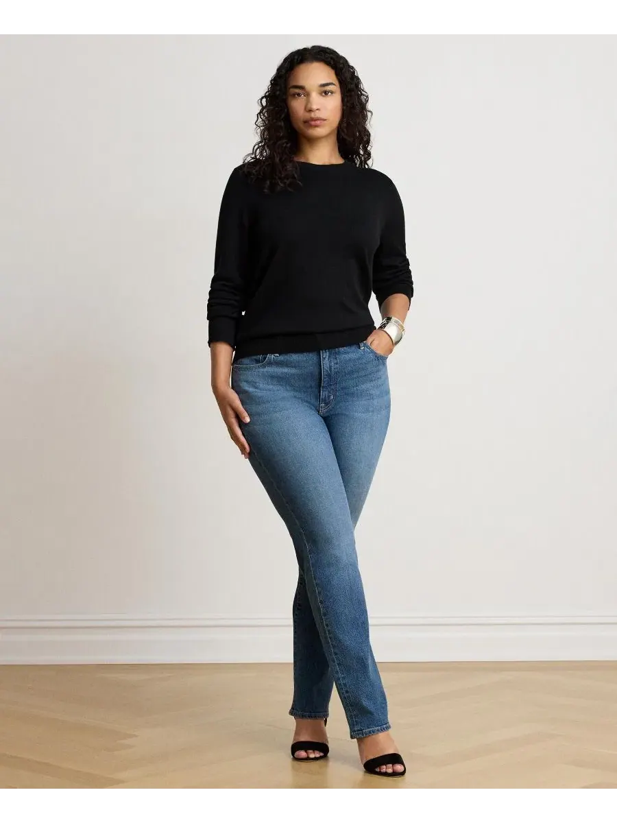 Джинсы прямого кроя с зауженным силуэтом Mid-Rise Slim Straight Lauren Ralph Lauren — изображение 4 из 8, синий