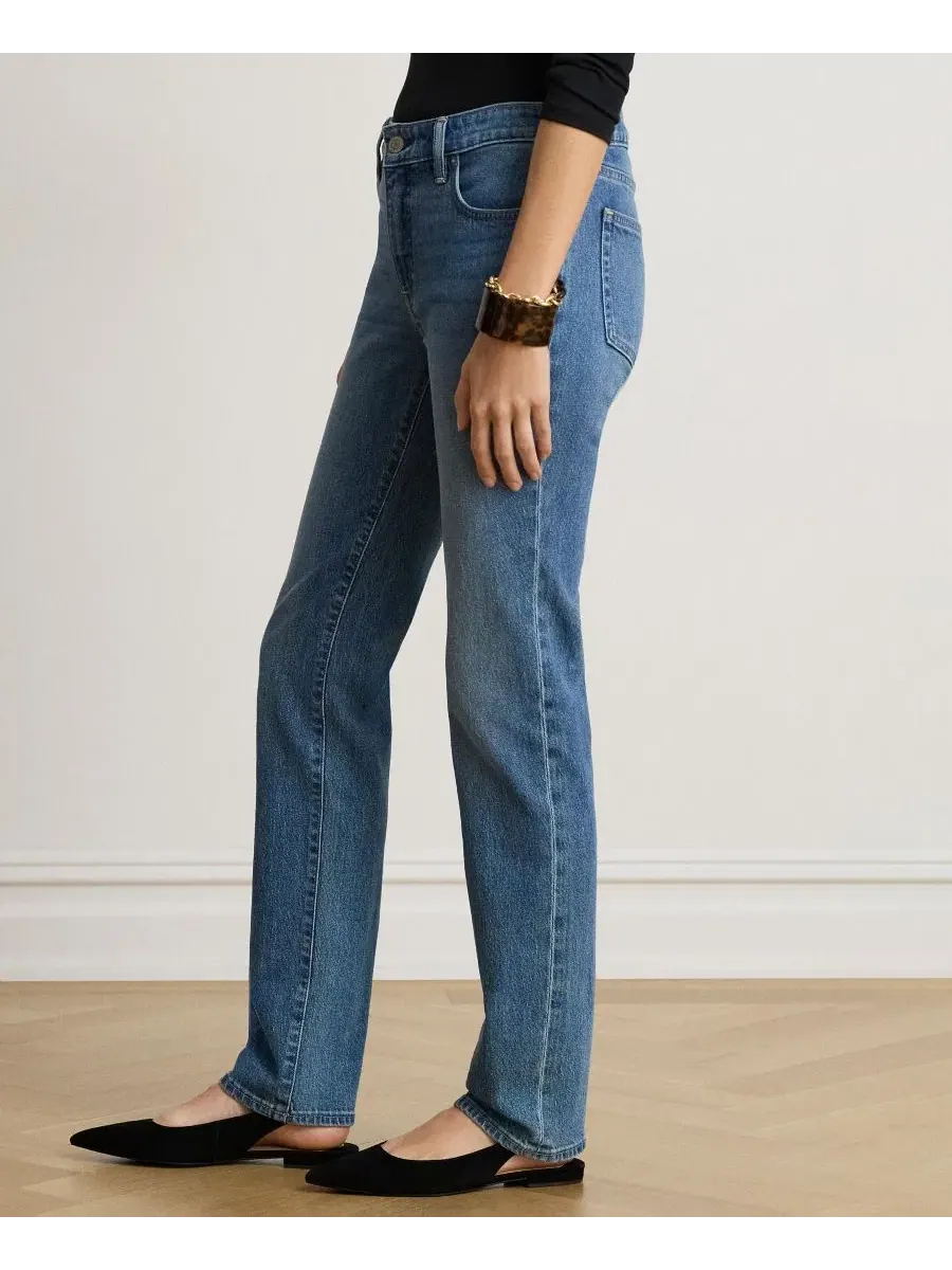 Джинсы прямого кроя с зауженным силуэтом Mid-Rise Slim Straight Lauren Ralph Lauren — изображение 5 из 8, синий