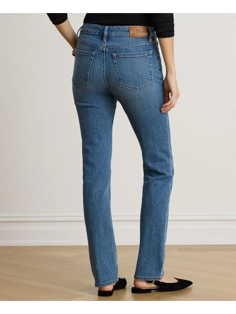Джинсы прямого кроя с зауженным силуэтом Mid-Rise Slim Straight Lauren Ralph Lauren — изображение 7 из 8, синий