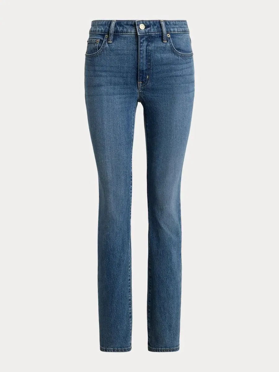 Джинсы прямого кроя с зауженным силуэтом Mid-Rise Slim Straight Lauren Ralph Lauren — изображение 8 из 8, синий