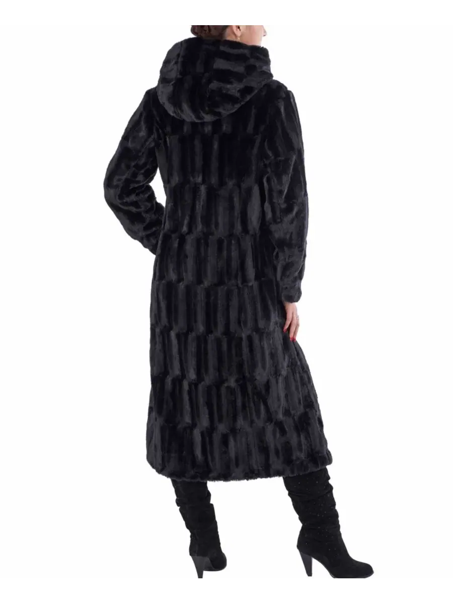Женское длинное пальто-трансформер Lillian Hooded Reversible Faux Mink Fur Long Coat BGSD — изображение 3 из 3, черный