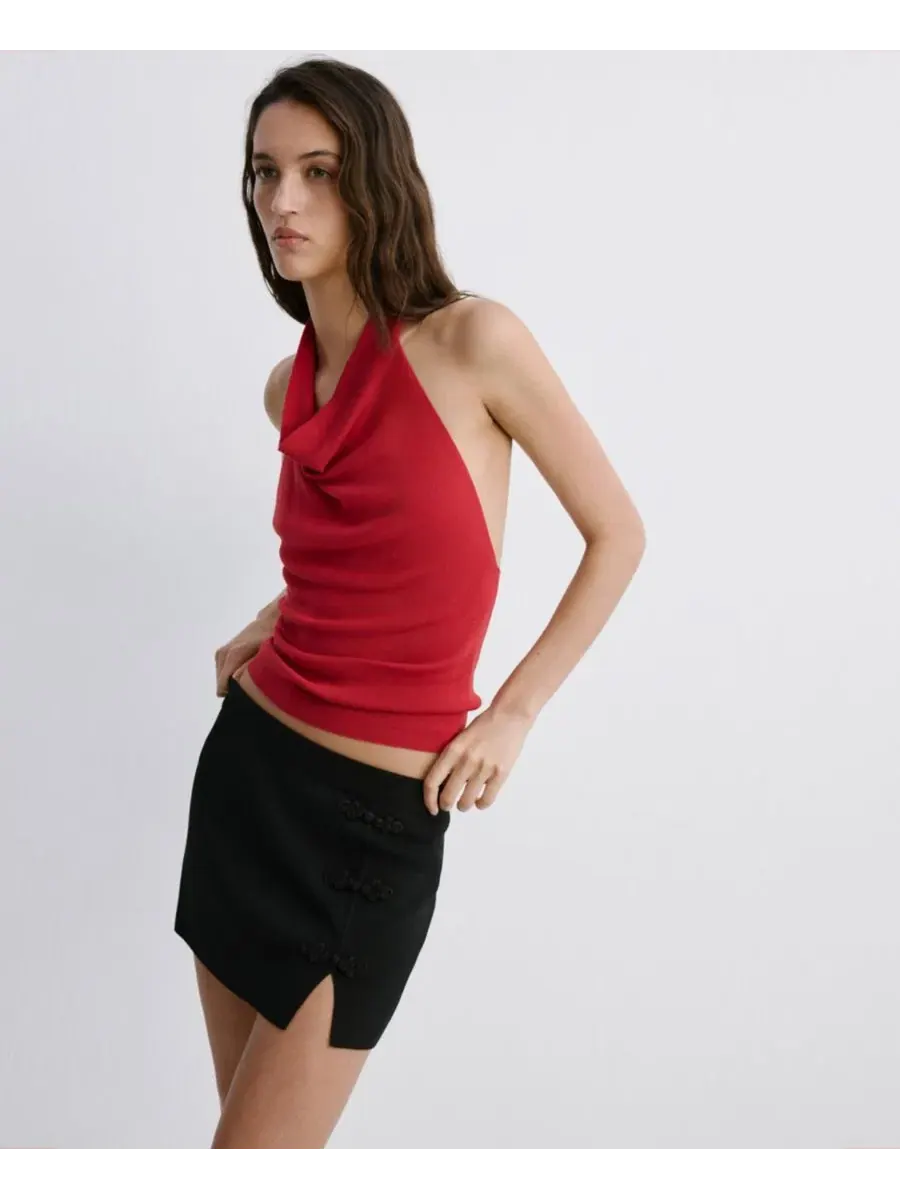 Юбка мини с разрезом сбоку Side Slit Short Skirt MANGO — изображение 4 из 6, черный