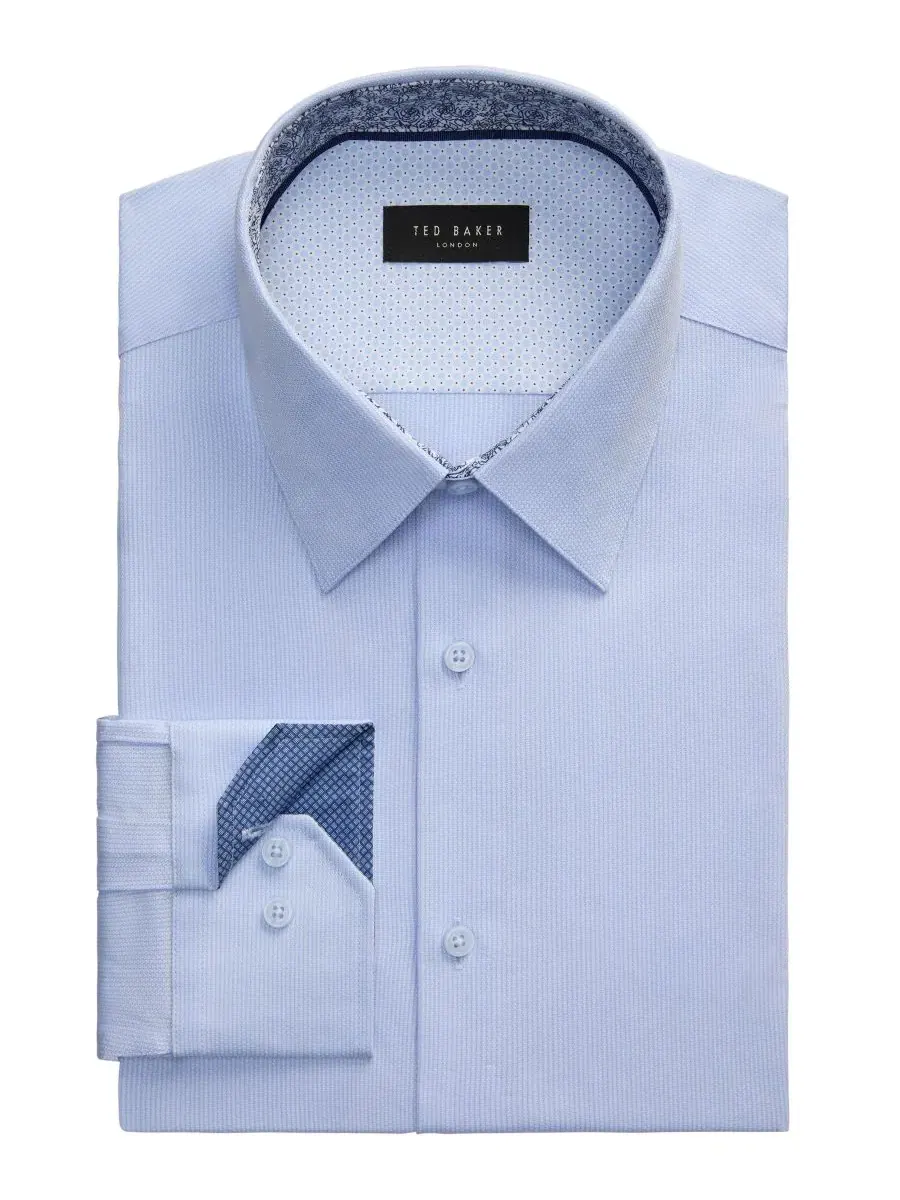 Мужская рубашка с длинным рукавом, слим-фит, из стрейч-хлопка Ted Baker London — изображение 4 из 5, классический синий