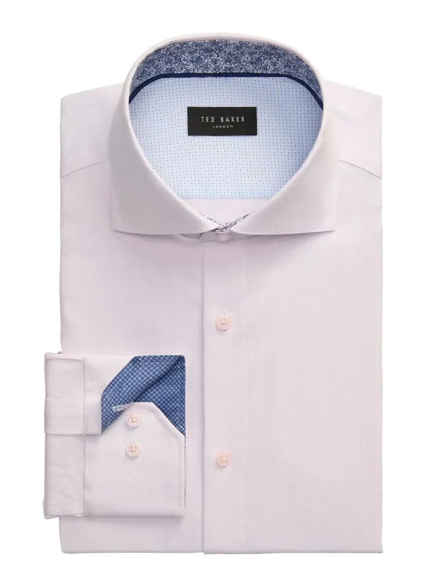 Мужская рубашка с длинным рукавом, с воротником на стойке Ted Baker London — изображение 3 из 4, светлый розовый
