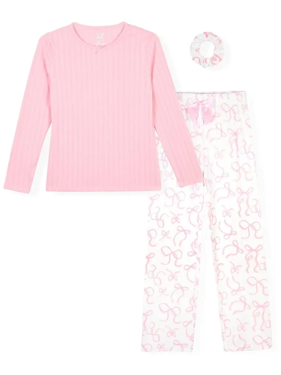 Комплект пижамы с топом и брюками с принтом, модель Rib Top, Milky Print Pants and Matching — розовый