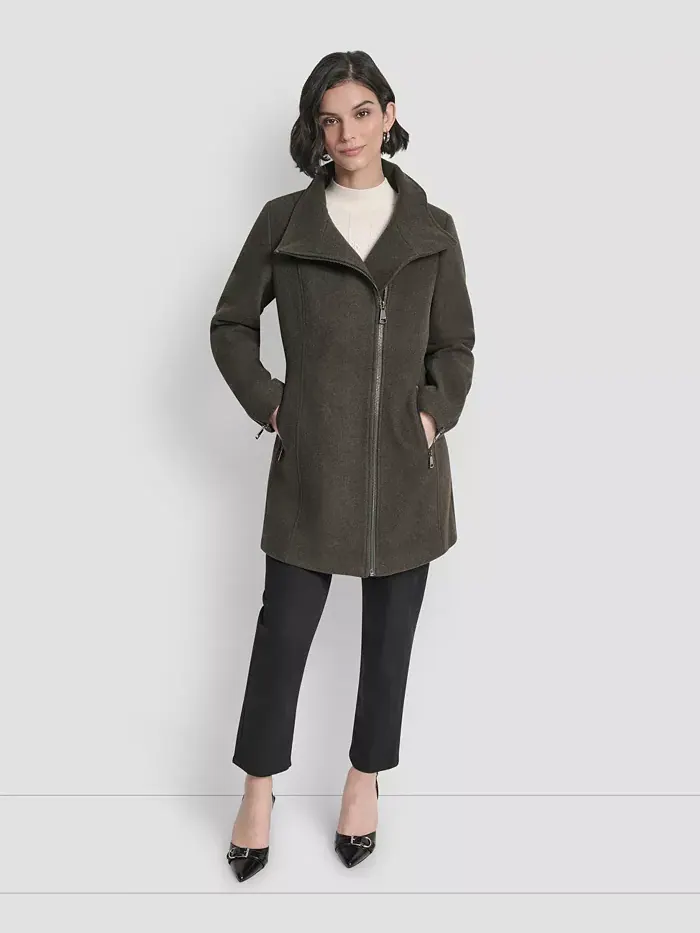 Женское асимметричное пальто на молнии DKNY
