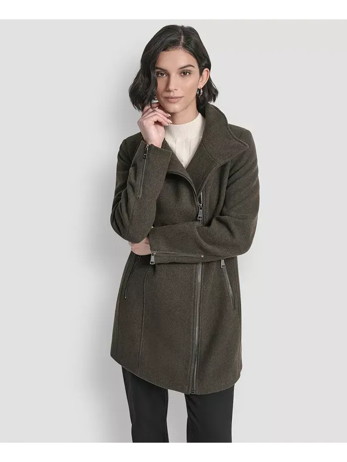 Женское асимметричное пальто на молнии DKNY — изображение 3 из 7, лоден