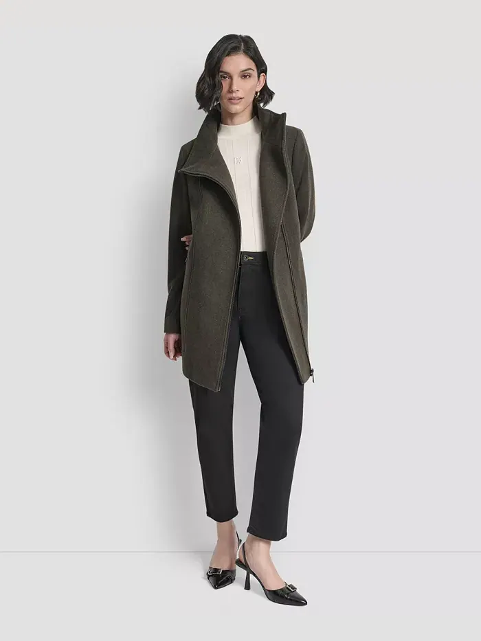 Женское асимметричное пальто на молнии DKNY — изображение 4 из 7, лоден