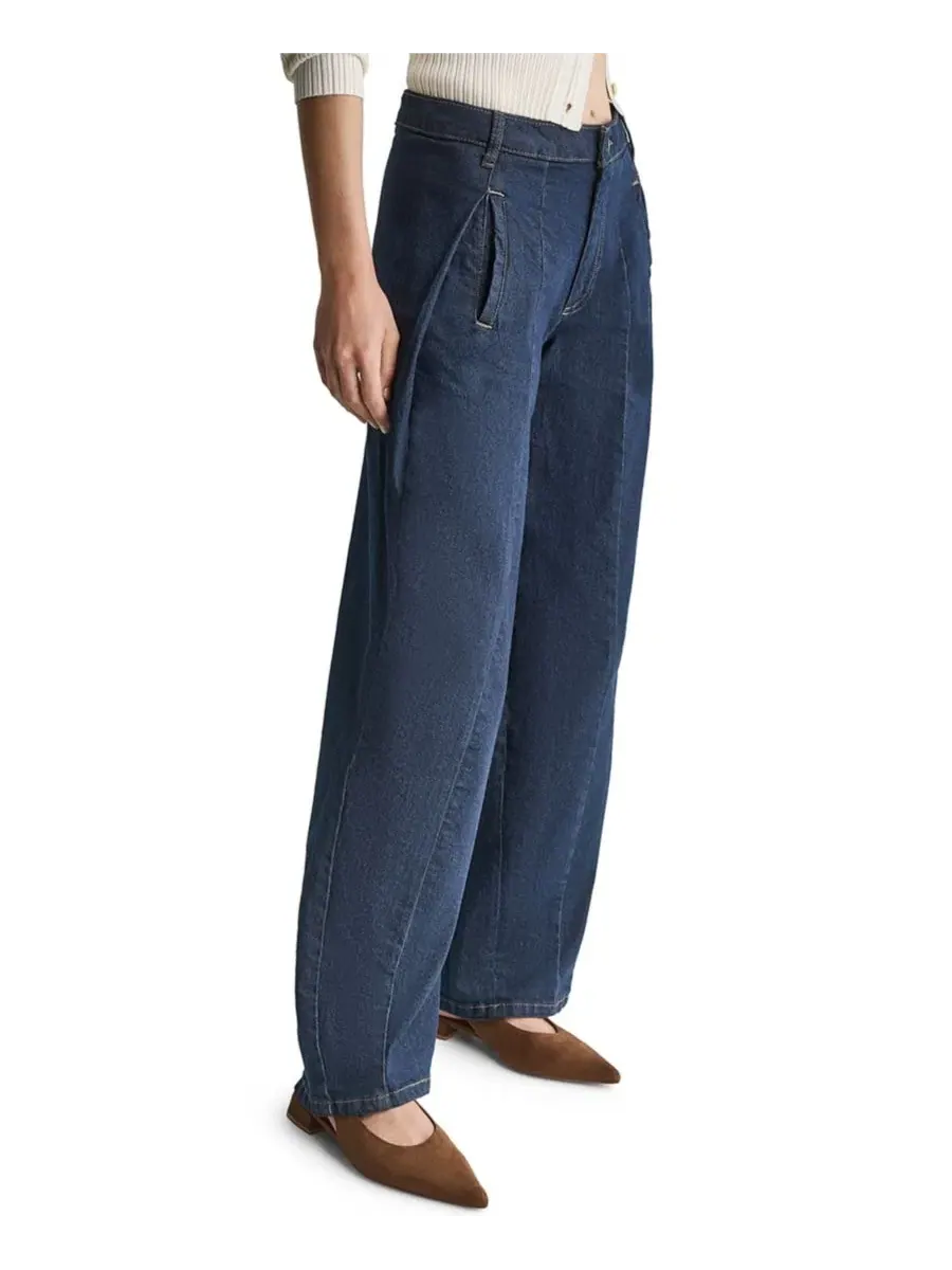 Джинсы женские свободного кроя с широкой штаниной Seamed Jeans BCBG — изображение 4 из 6, темно-синий