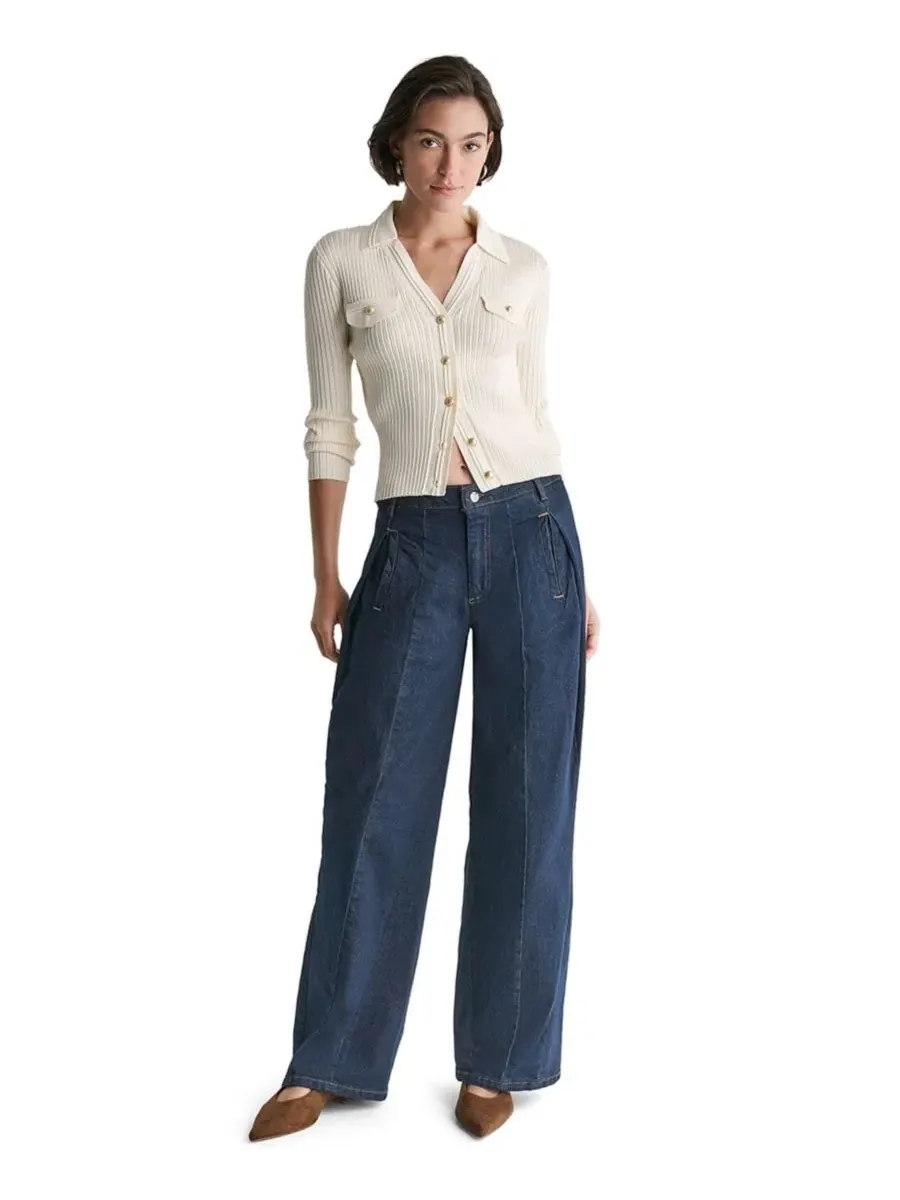 Джинсы женские свободного кроя с широкой штаниной Seamed Jeans BCBG — изображение 5 из 6, темно-синий
