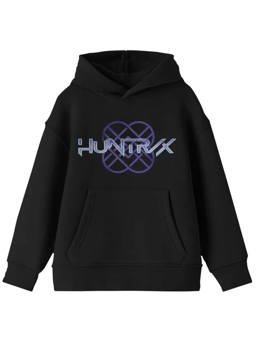 Худи с принтом HuntrX Logo Shiny Glow Kpop Demon Hunters — черный