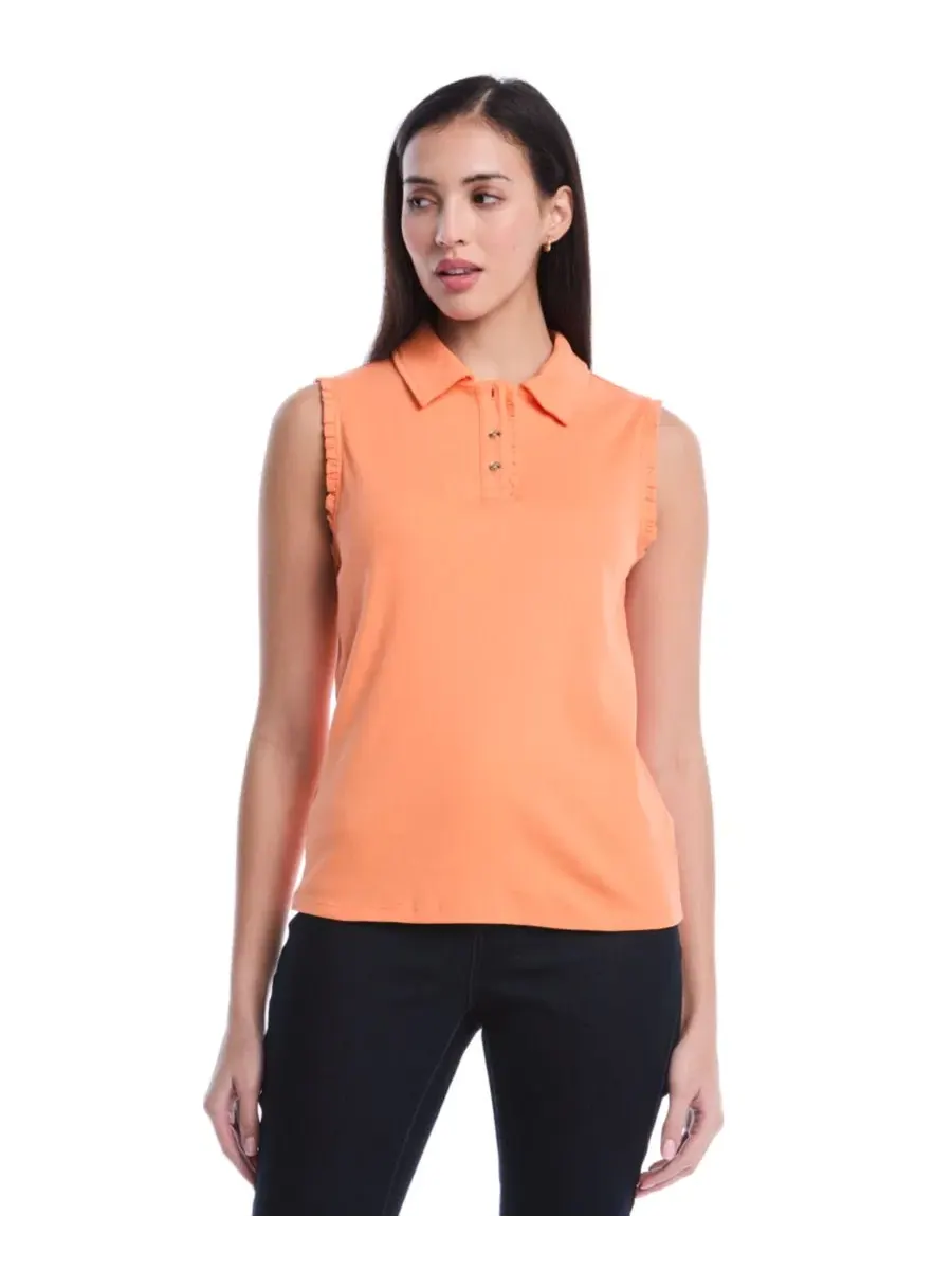 Женское поло без рукавов с кружевной отделкой Petite Ruffle Trim Sleeveless Polo Shirt Rafaella — изображение 1 из 5
