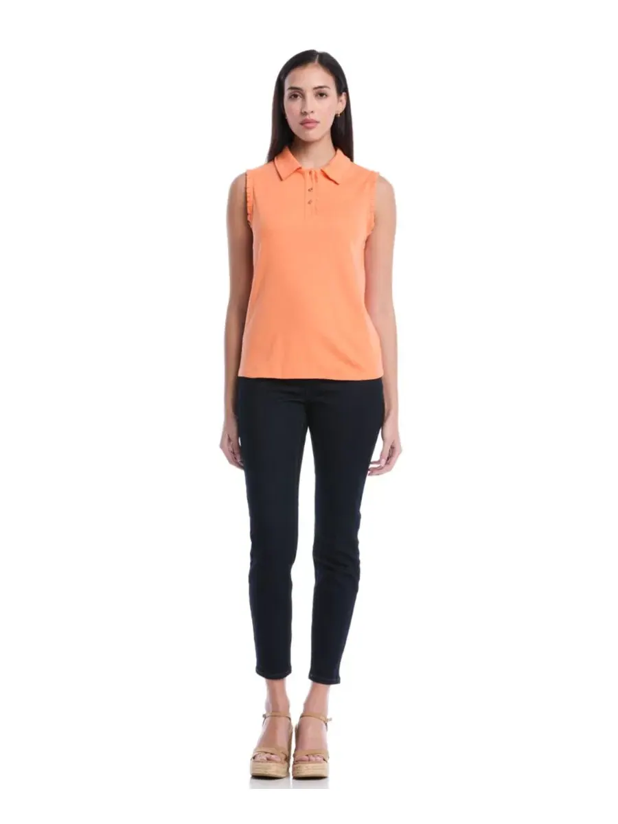 Женское поло без рукавов с кружевной отделкой Petite Ruffle Trim Sleeveless Polo Shirt Rafaella — изображение 2 из 5