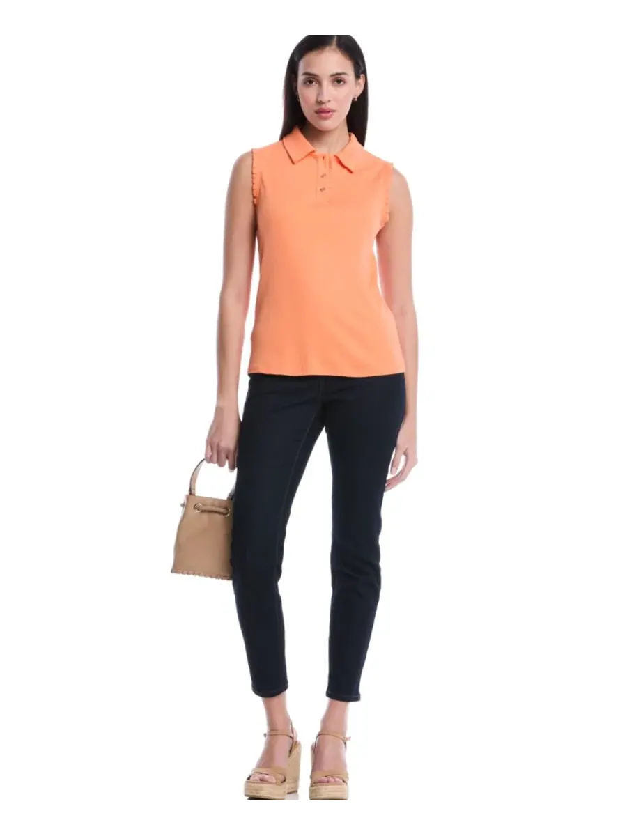 Женское поло без рукавов с кружевной отделкой Petite Ruffle Trim Sleeveless Polo Shirt Rafaella — изображение 3 из 5