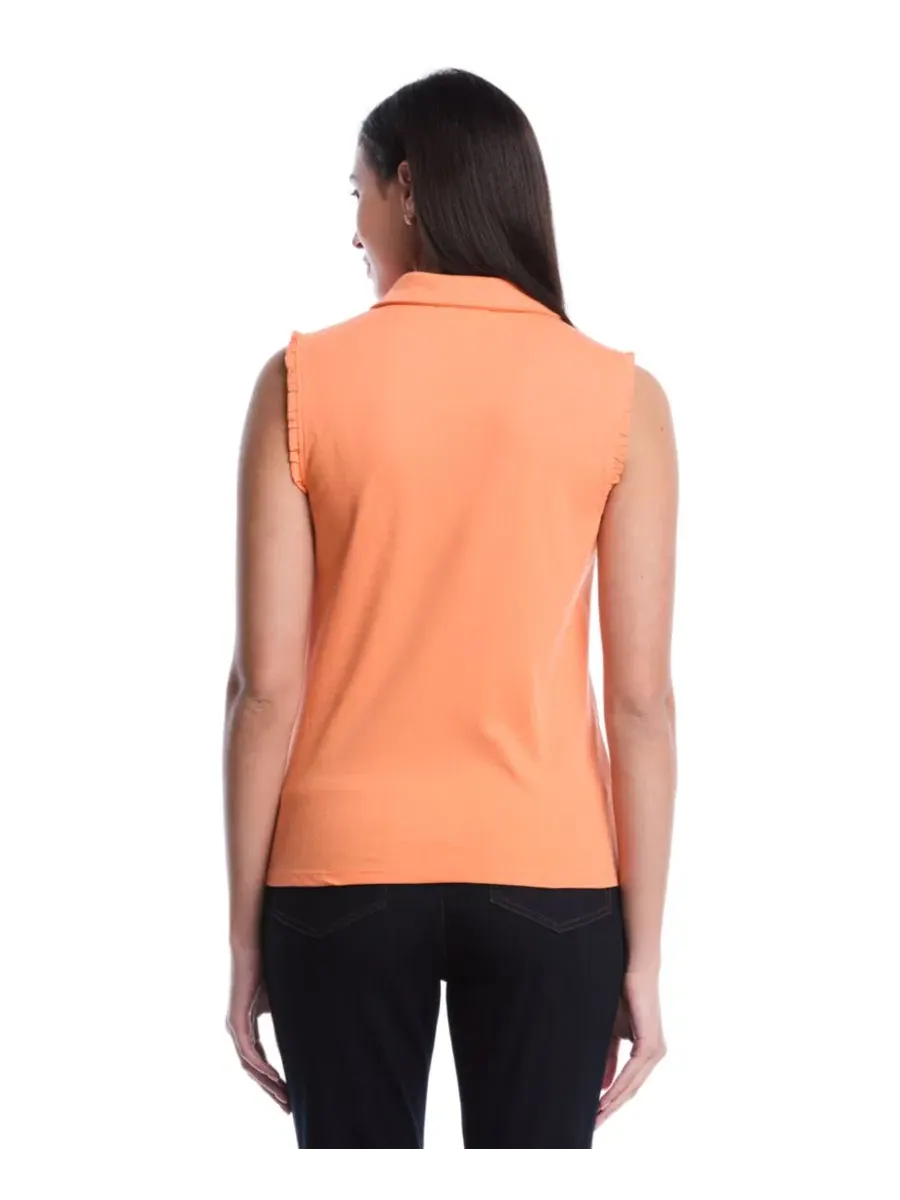 Женское поло без рукавов с кружевной отделкой Petite Ruffle Trim Sleeveless Polo Shirt Rafaella — изображение 5 из 5