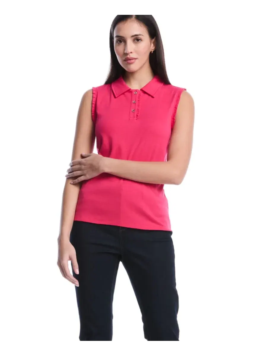 Пикап-рубашка-поло без рукавов с кружевной отделкой Petite Ruffle Trim Sleeveless Polo Shirt