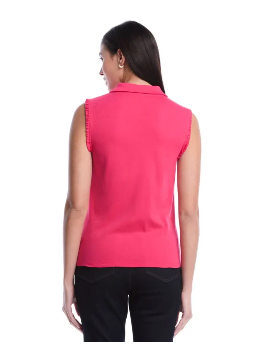 Пикап-рубашка-поло без рукавов с кружевной отделкой Petite Ruffle Trim Sleeveless Polo Shirt — изображение 5 из 5, малина