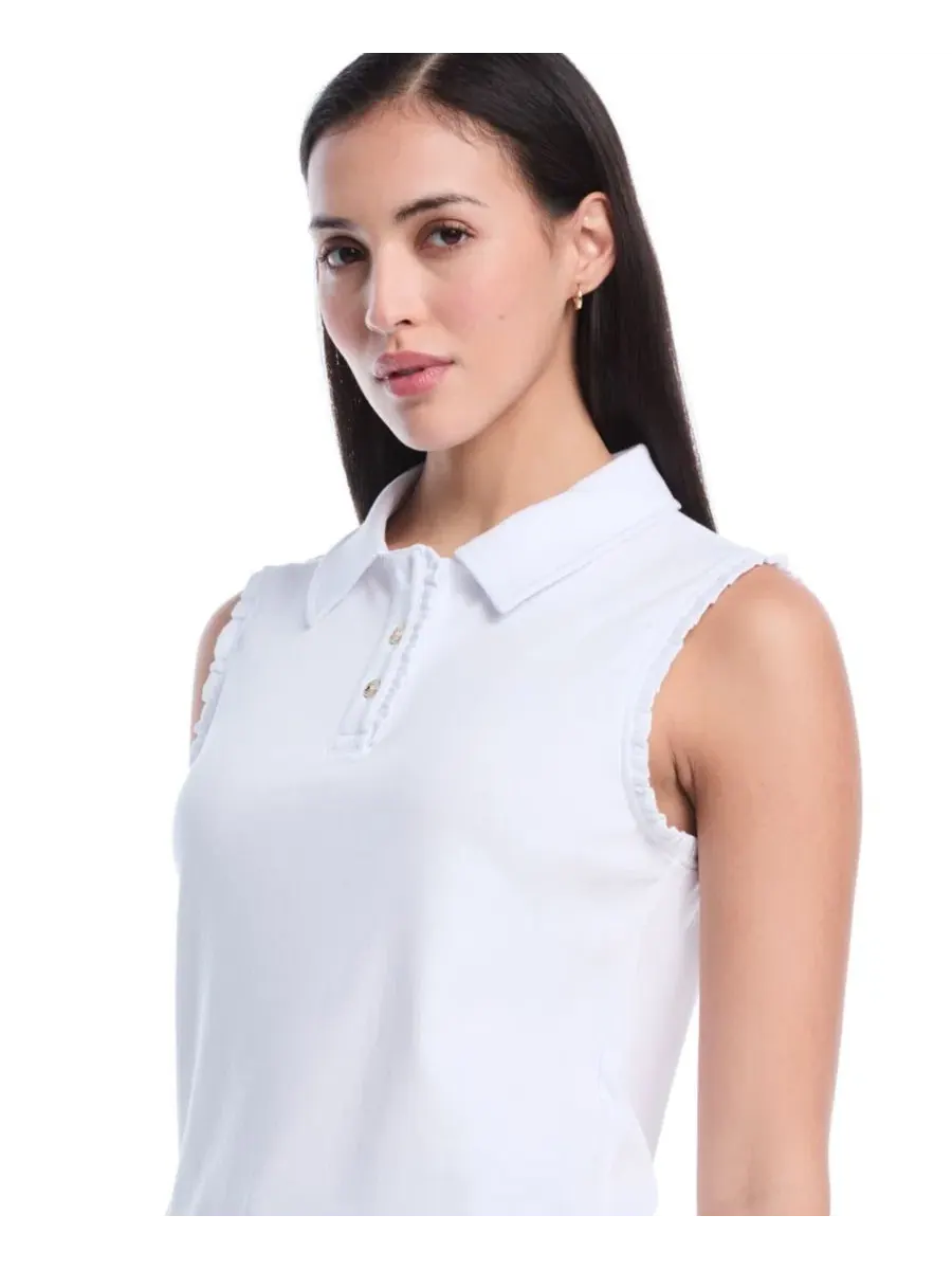 Женское поло без рукавов с рюшами Petite Ruffle Trim Sleeveless Polo Shirt Rafaella — изображение 4 из 5, белый