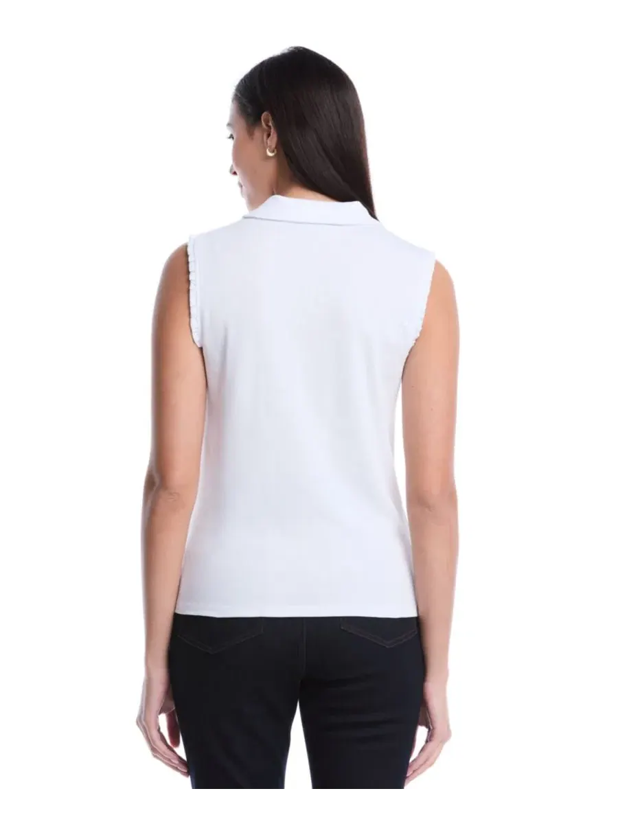 Женское поло без рукавов с рюшами Petite Ruffle Trim Sleeveless Polo Shirt Rafaella — изображение 5 из 5, белый