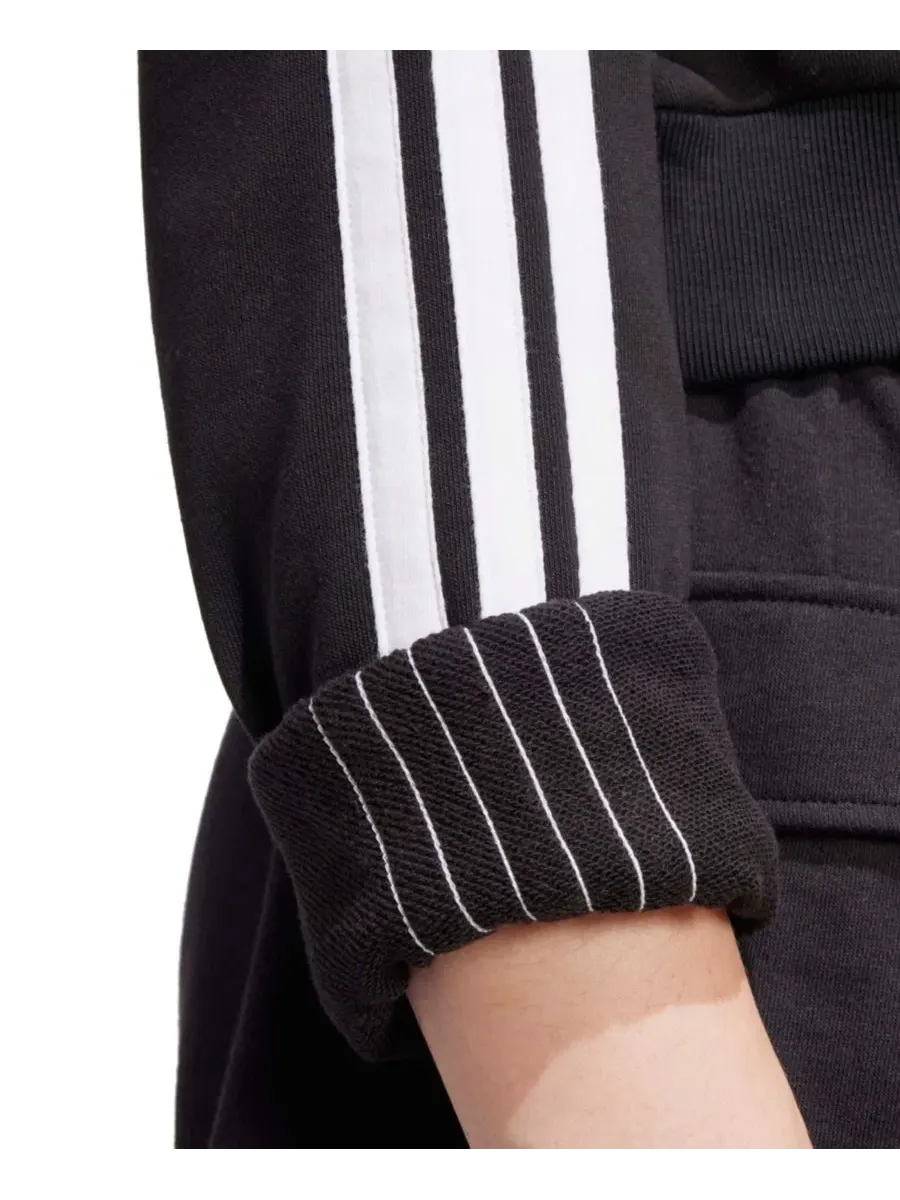Женский укороченный худи из футера с фирменными полосками adidas — изображение 4 из 5, черный/белый