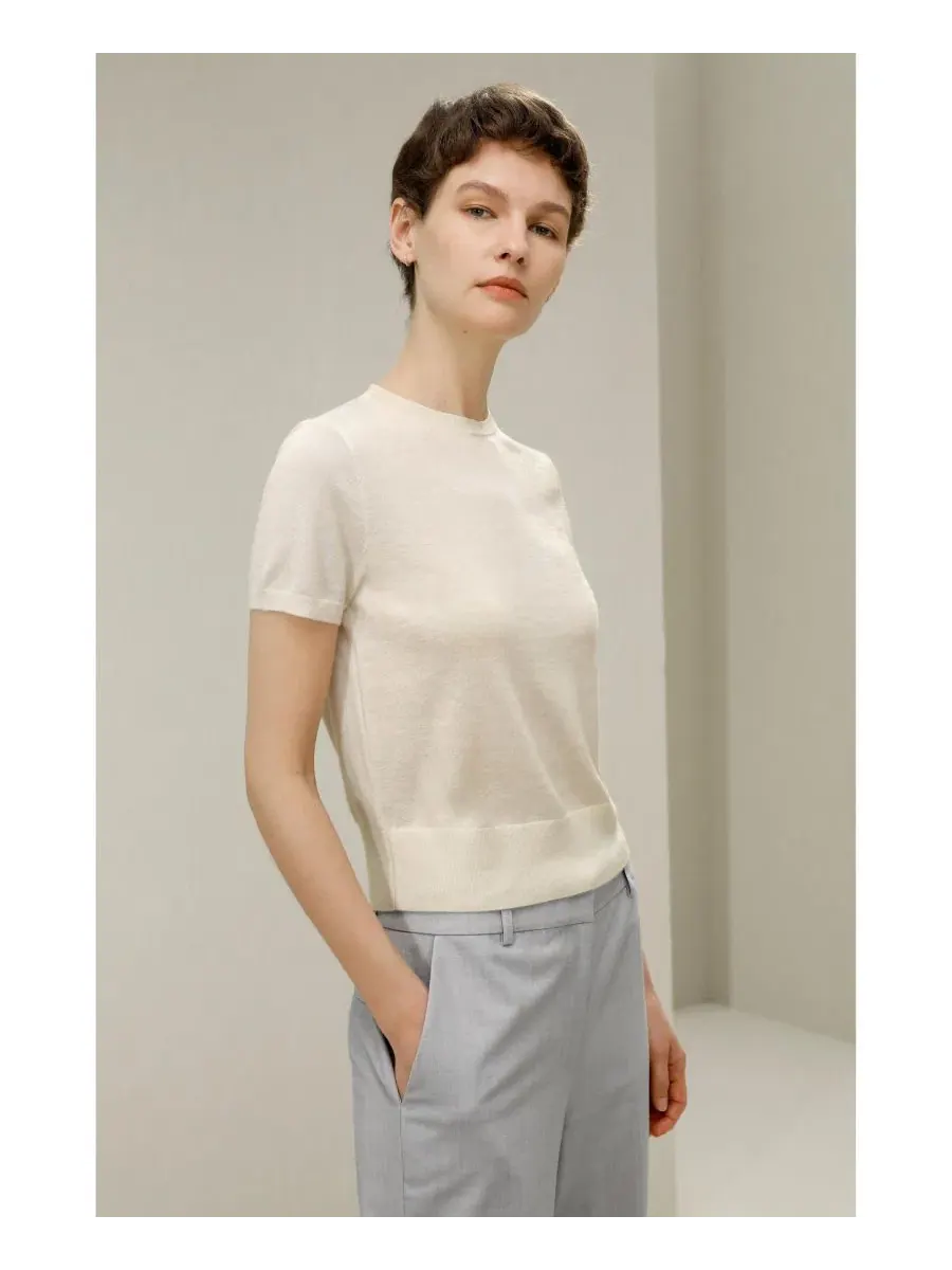 Свитер из кашемира Women's Cashmere Round Neck LILYSILK — изображение 4 из 5, белый