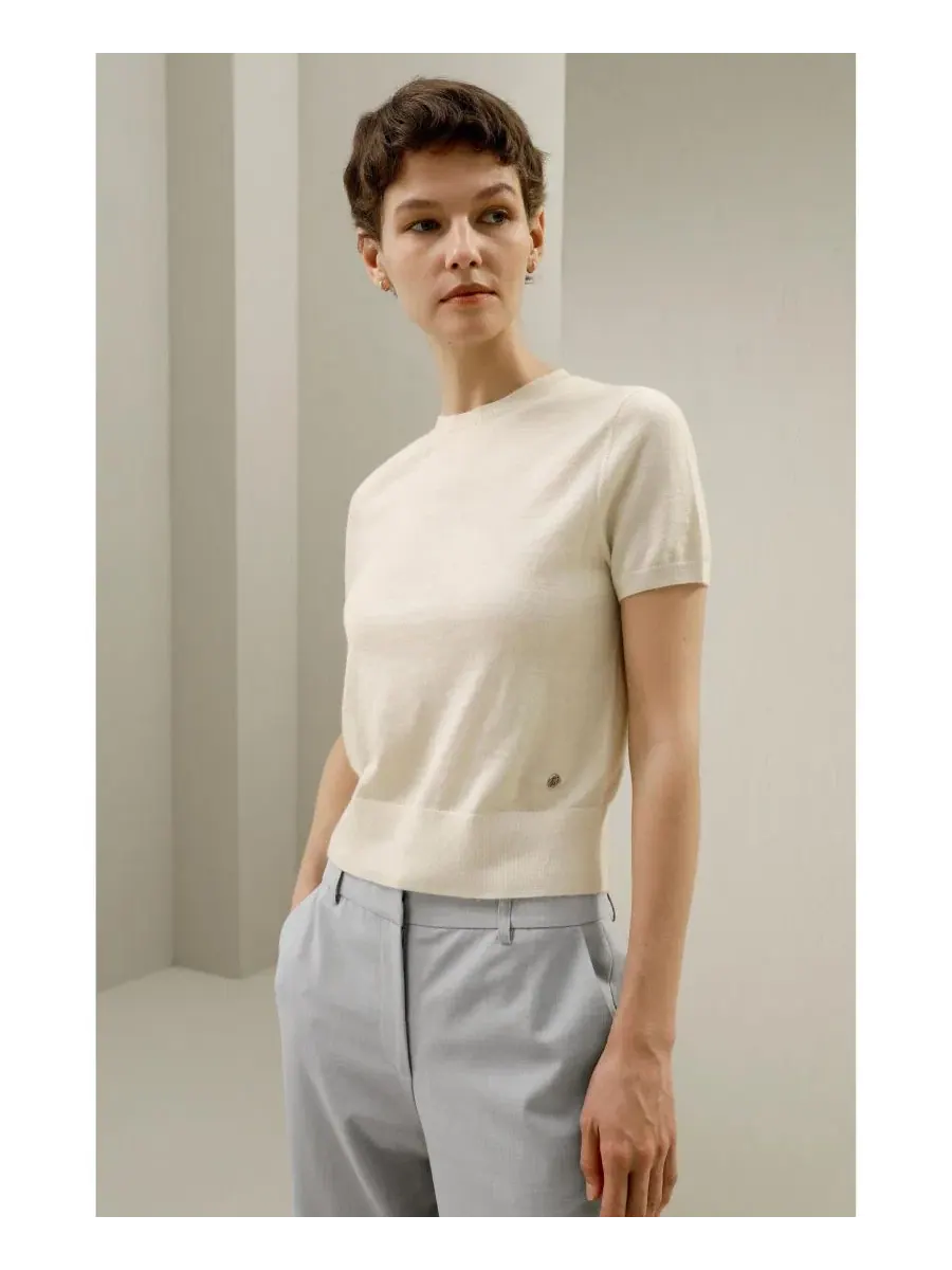 Свитер из кашемира Women's Cashmere Round Neck LILYSILK — изображение 5 из 5, белый