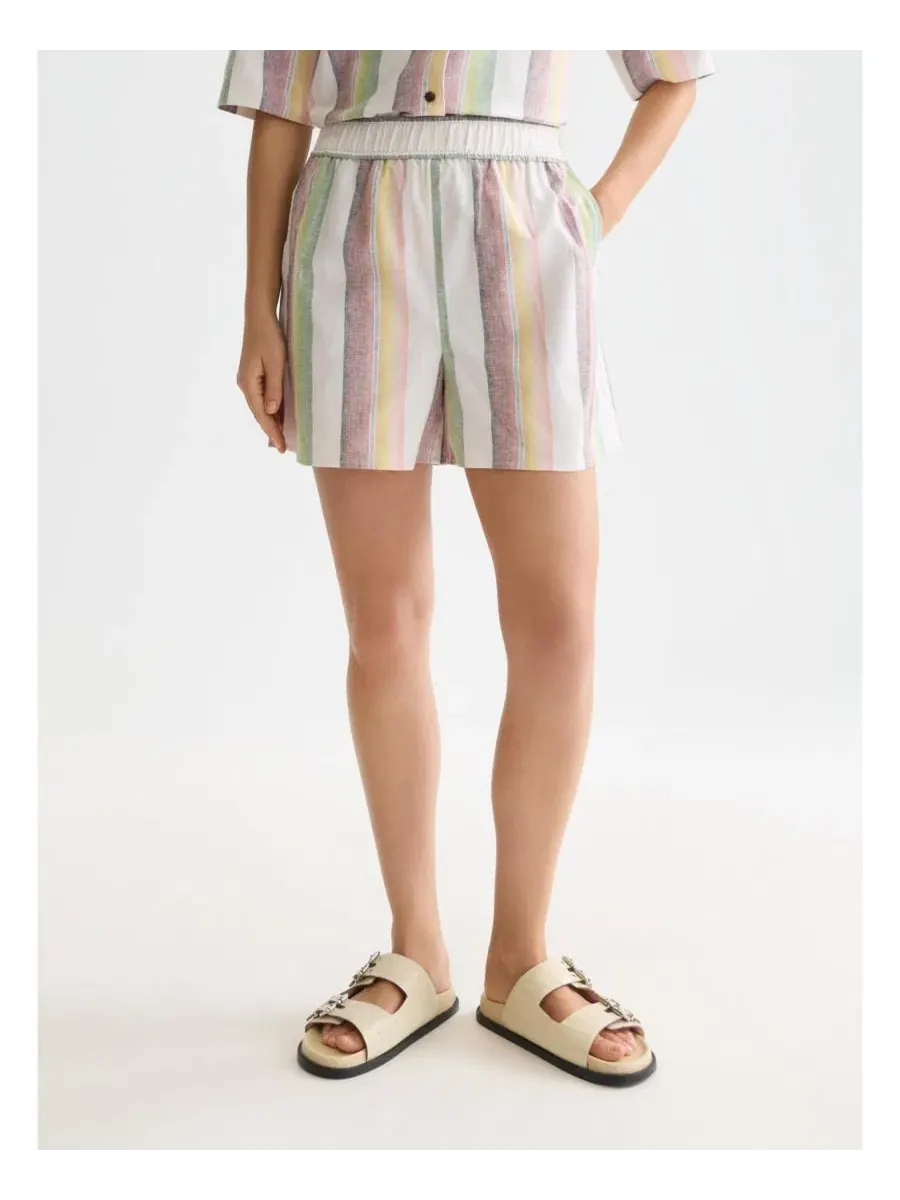 Шорты с эластичным поясом и полосатым принтом, модель Faded Striped Elastic Waistband Short SCOTCH