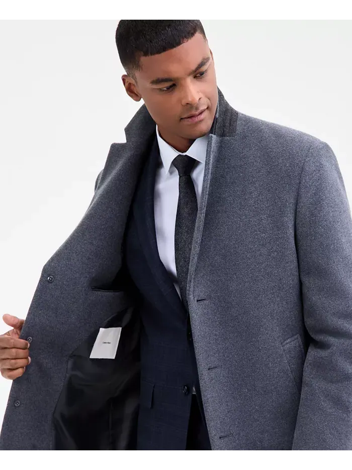 Мужское приталенное пальто Prosper из смесовой шерсти Calvin Klein — изображение 5 из 7, серый