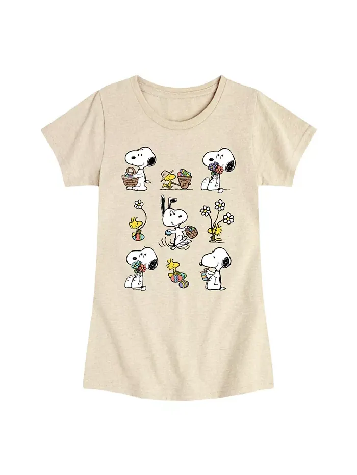 Футболка с коротким рукавом и принтом Snoopy на Пасху для девочек постарше Peanuts — зеленый