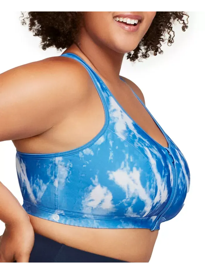 Бюстгальтер спортивный без косточек на молнии спереди Plus Size Full Figure 9266 Glamorise — изображение 3 из 7, синий