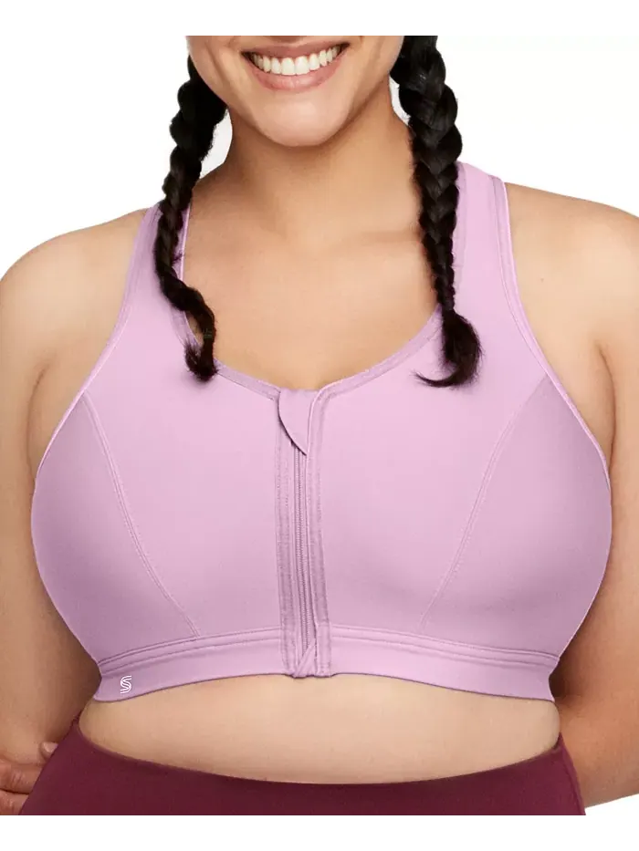 Бюстгальтер спортивный без косточек на молнии спереди Plus Size Full Figure 9266 Glamorise — изображение 1 из 8, фиолетовый