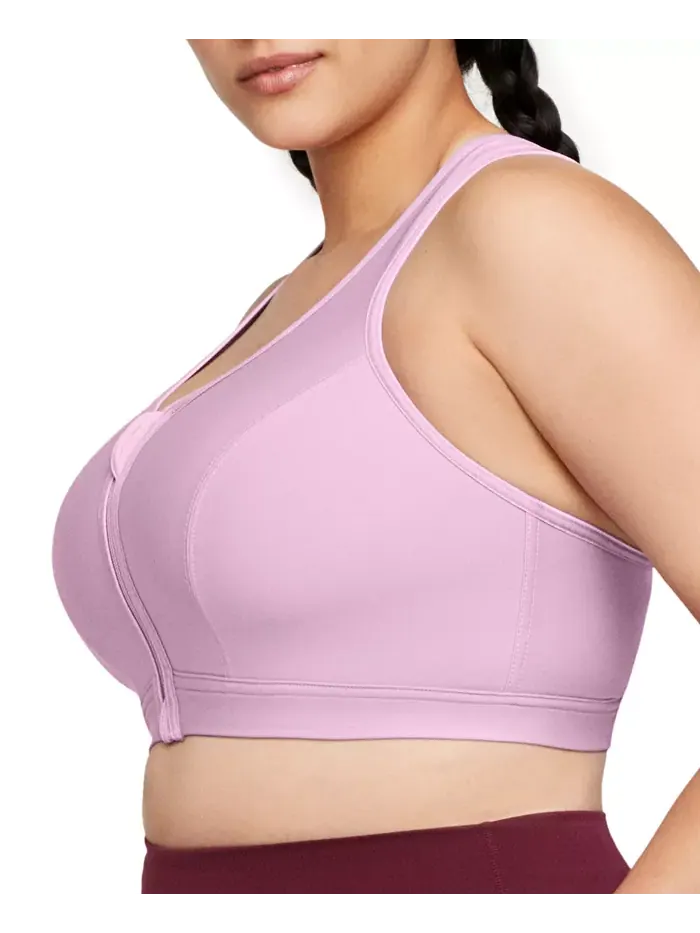 Бюстгальтер спортивный без косточек на молнии спереди Plus Size Full Figure 9266 Glamorise — изображение 3 из 8, фиолетовый