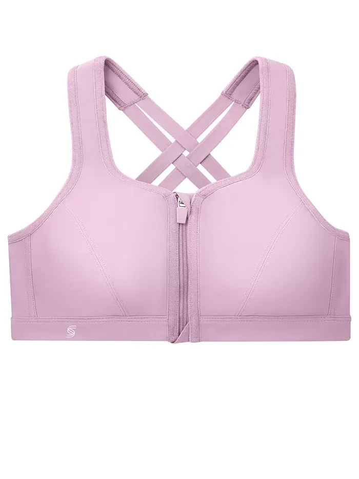 Бюстгальтер спортивный без косточек на молнии спереди Plus Size Full Figure 9266 Glamorise — изображение 4 из 8, фиолетовый
