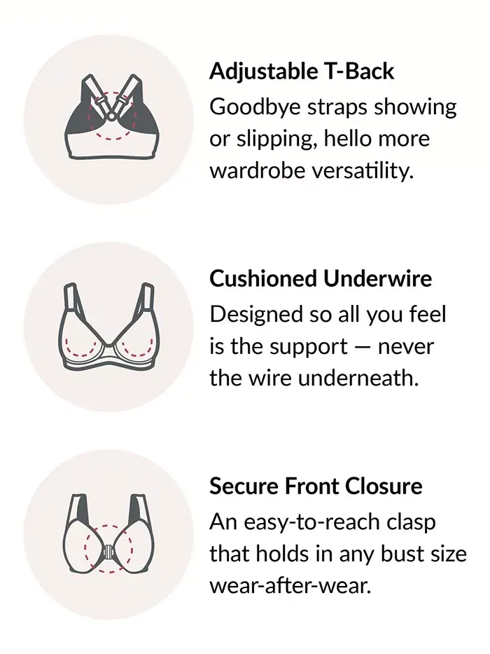 Женский бюстгальтер Wonder Wire Front Close T-Back 1246 плюс-сайз Glamorise — изображение 6 из 7, розовый