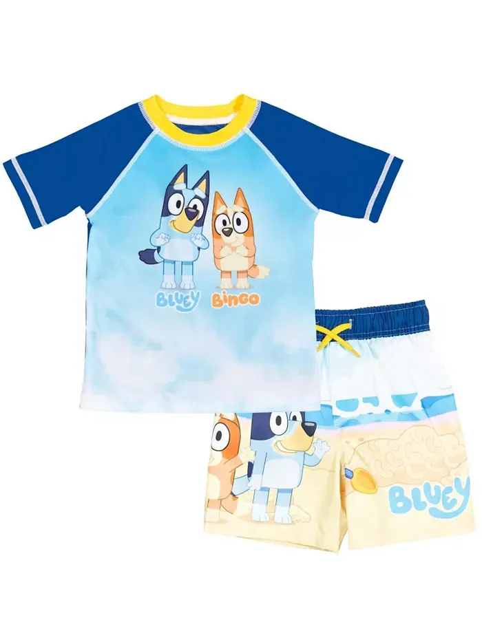 Комплект для плавания для мальчиков Baby Boys UPF 50+ с лонгсливом и шортами Bluey — синий