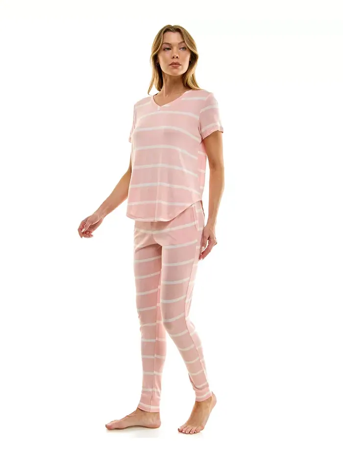 Пижамный комплект из футболки с V-образным вырезом и спортивных брюк Roudelain — изображение 2 из 8, мульти