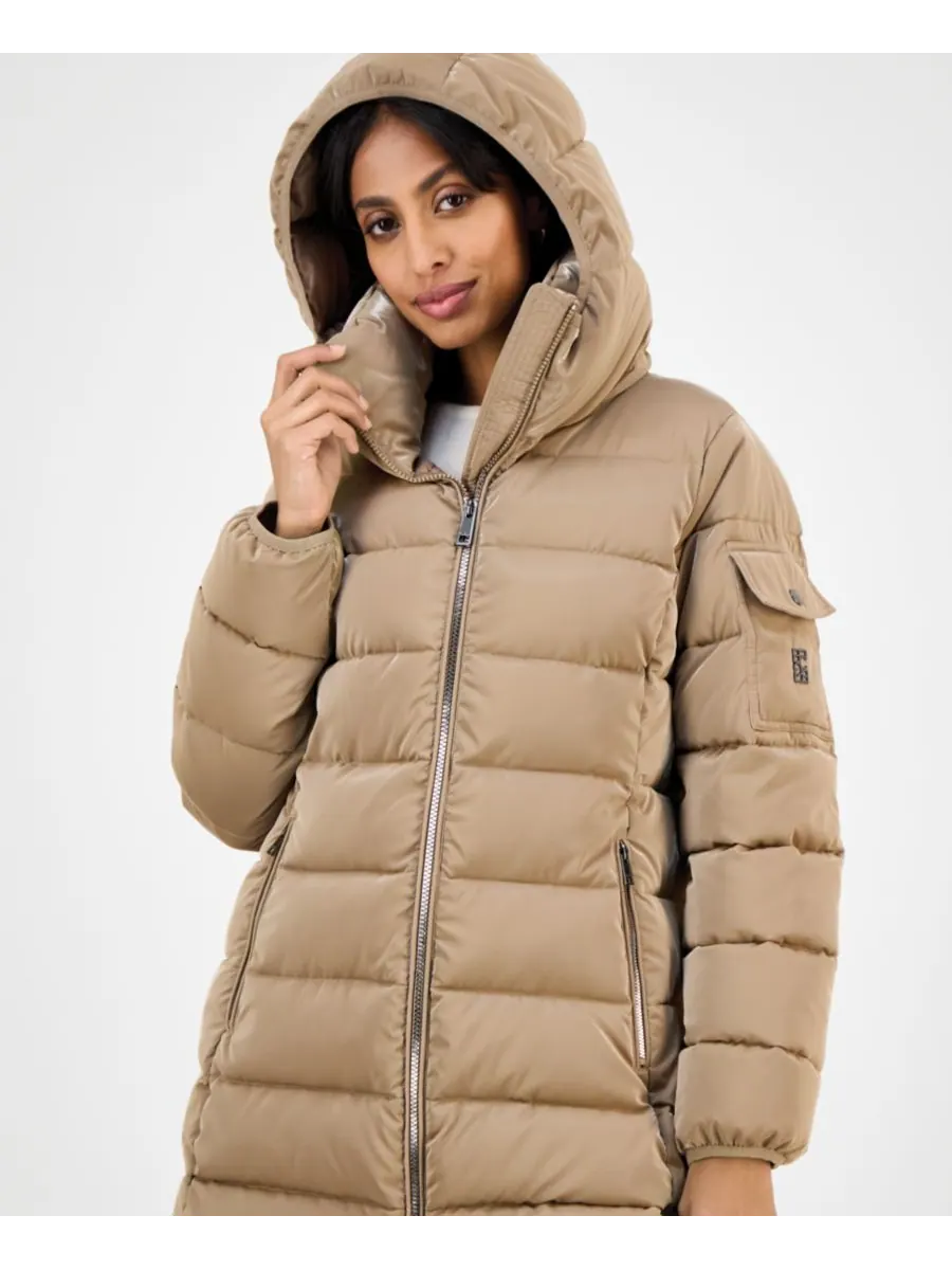 Женская пуховая куртка с капюшоном BCBG — изображение 4 из 5, коричневый