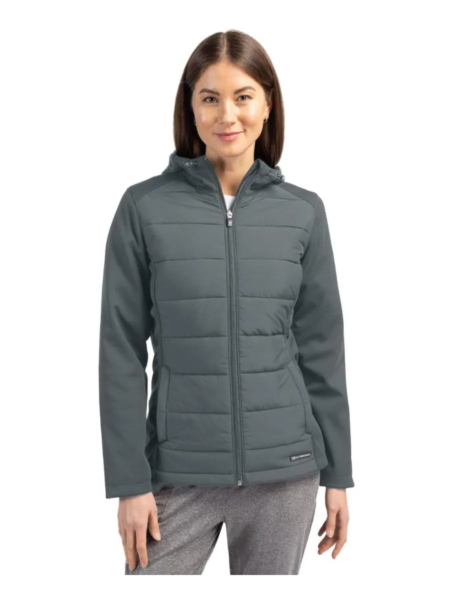 Женская куртка Evoke Hybrid Softshell с капюшоном и застежкой-молнией, длинными рукавами Cutter & — изображение 1 из 3, серый