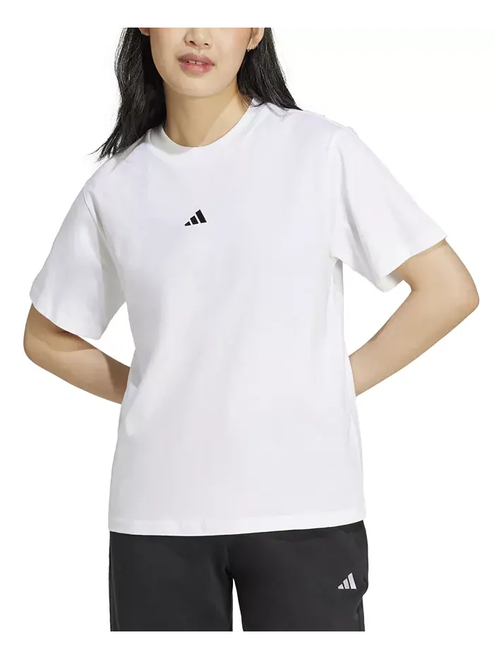 Женская хлопковая футболка с коротким рукавом и круглым вырезом с логотипом adidas — изображение 1 из 9, белый/черный