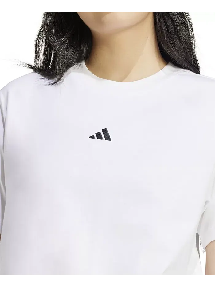 Женская хлопковая футболка с коротким рукавом и круглым вырезом с логотипом adidas — изображение 4 из 9, белый/черный