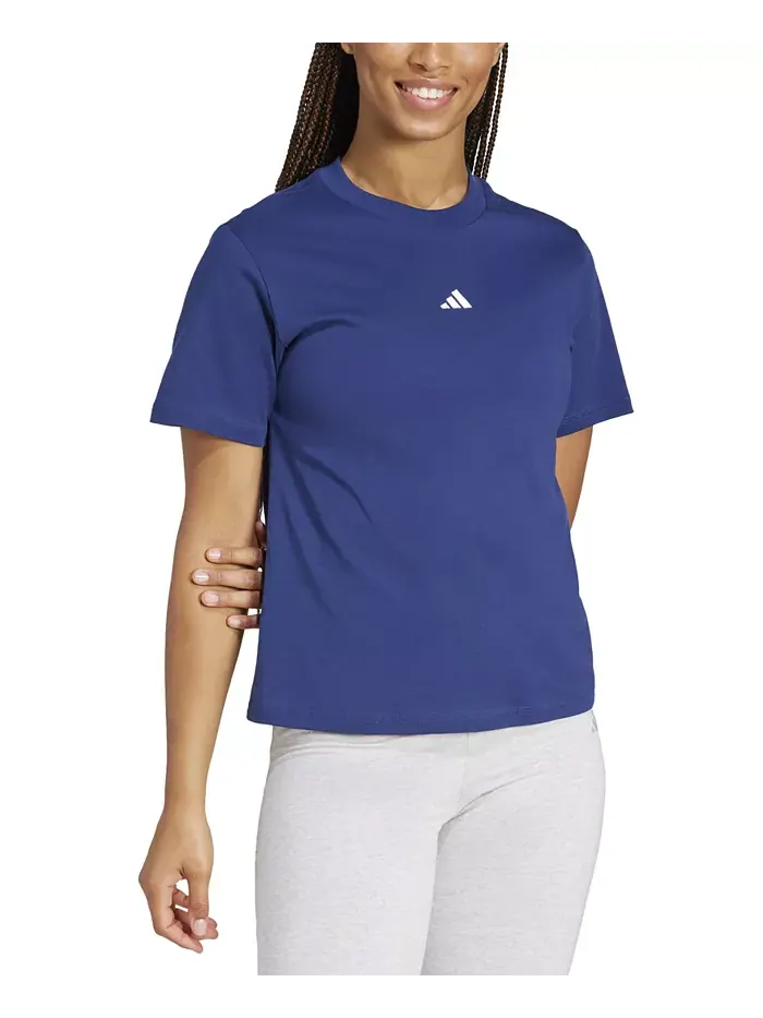 Женская хлопковая футболка с коротким рукавом и круглым вырезом с логотипом adidas — изображение 1 из 9, синий