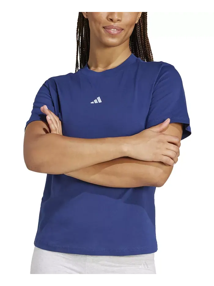 Женская хлопковая футболка с коротким рукавом и круглым вырезом с логотипом adidas — изображение 3 из 9, синий