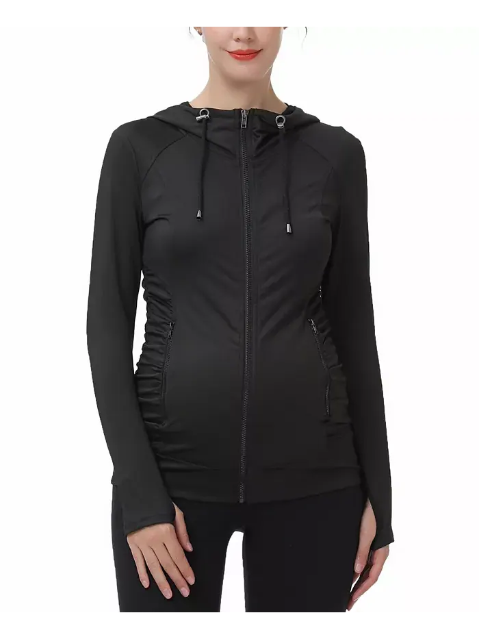 Спортивная куртка Maternity Essential с капюшоном и рюшами kimi + kai — изображение 1 из 3, черный