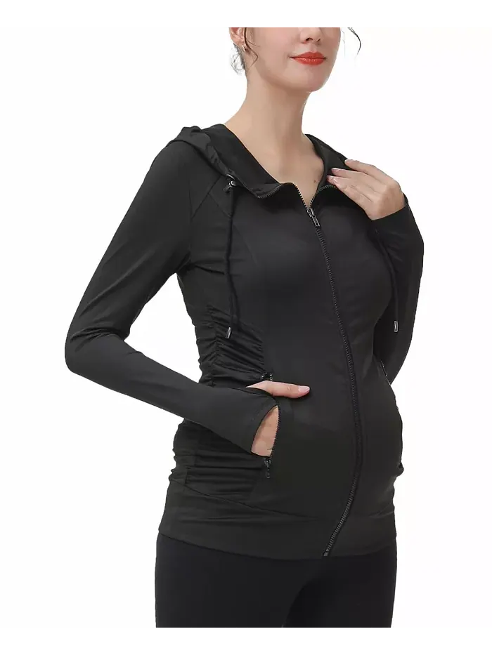 Спортивная куртка Maternity Essential с капюшоном и рюшами kimi + kai — изображение 2 из 3, черный
