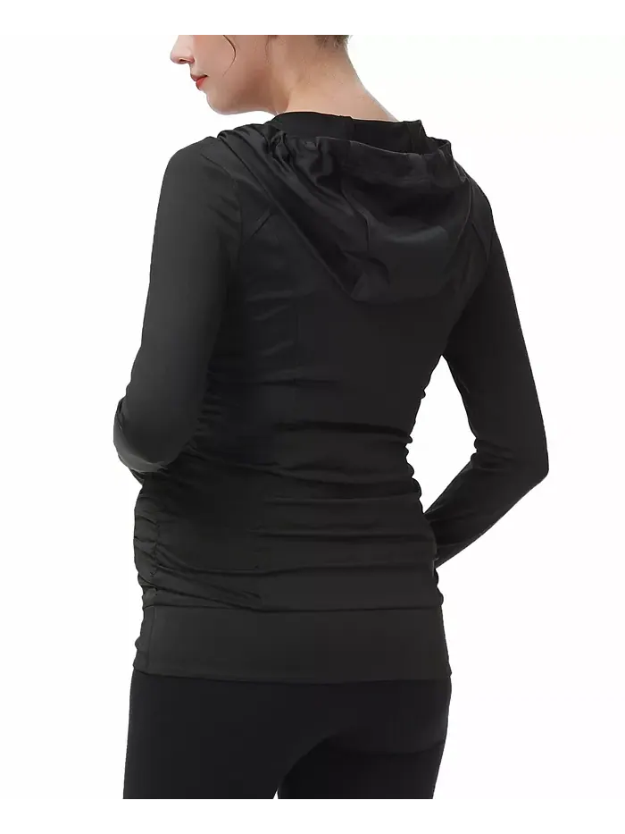 Спортивная куртка Maternity Essential с капюшоном и рюшами kimi + kai — изображение 3 из 3, черный