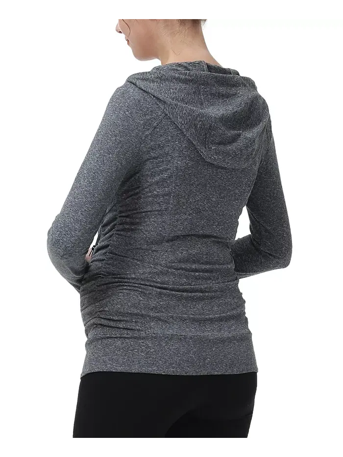 Спортивная куртка Maternity Essential с капюшоном и рюшами kimi + kai — изображение 3 из 3, темный серый