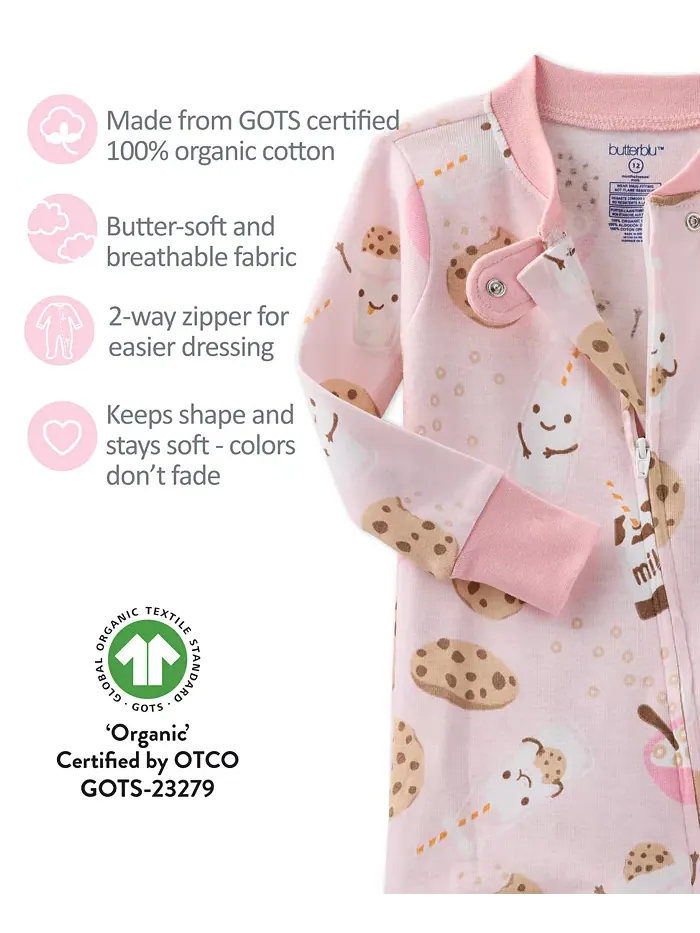Детские пижамы Cruz Cotton Snug-Fit с закрытыми ножками для мальчиков и девочек Butterblu — изображение 4 из 4, розовый