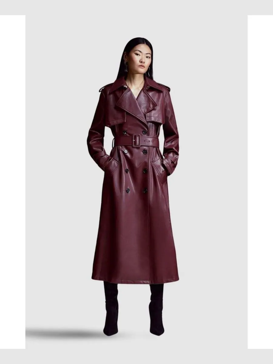 Женский приталенный тренч из искусственной кожи с поясом Karen Millen
